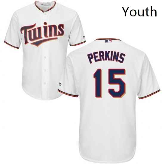 Youth Majestic Minnesota Twins 15 Glen Perkins Replica White Home Cool Base MLB Jersey